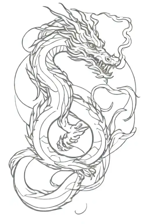 korean dragon breathing fire tattoo design idea