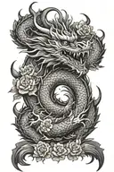 Korean dragon with flowers symbolizing tattoo design idea