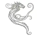 A minimalist tattoo of a tranquil water wave morphing into a fierce dragon, representing the balance between peace and strength tattoo design idea