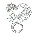 A minimalist tattoo of a tranquil water wave morphing into a fierce dragon, representing the balance between peace and strength tattoo design idea