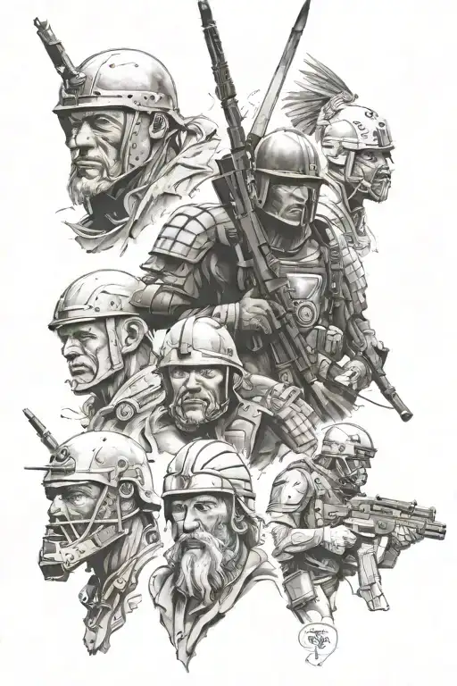 realistic style evolution of warfare bronze age to modern sleeve tattoo  tattoo design idea