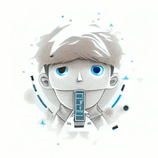 Teenage boy, short, black hair with blue highlights, dark eyes, introverted, likes computer, has mental health issues af tattoo design idea