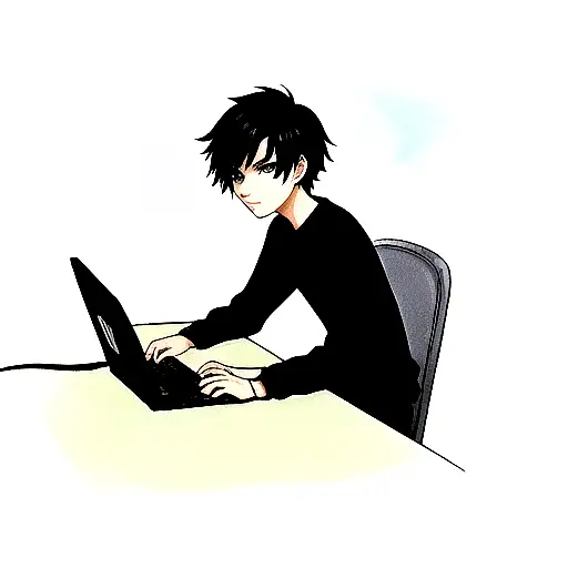 Teenage boy, short, black hair with blue highlights, dark eyes, introverted, likes computer, has mental health issues af tattoo design idea