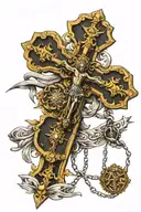 create a tattoo design which have the crucifix and the holy rosary it should for a shoulder tattoo design idea