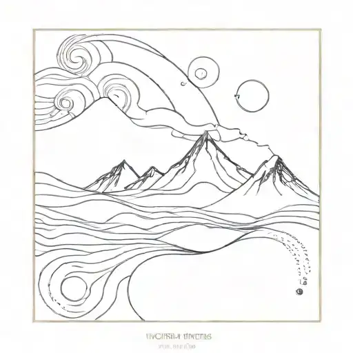 Workd Travel ocean waves mountain tattoo design idea