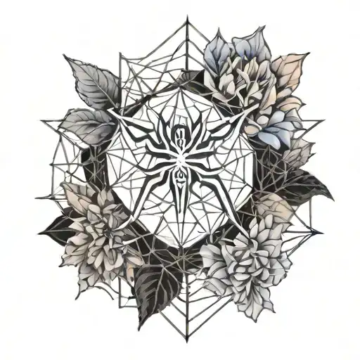 spider and flower intertwined tattoo design idea