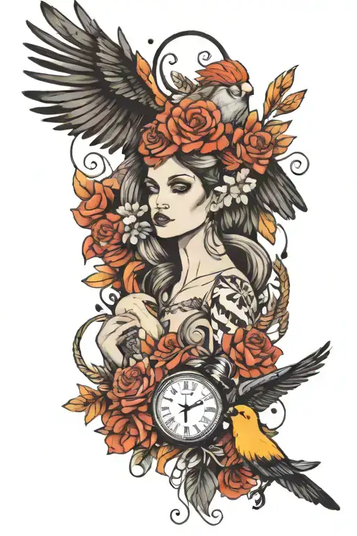 forever 21 with birds and feathers tattoo design idea