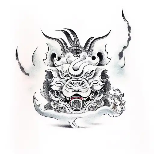 Fu dog, full arms, Oni tattoo design idea