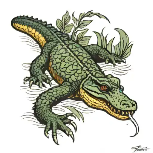 Alligator live oak beach sunset tattoo design idea