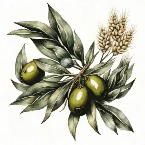 an olive branch and a wheat branch tied together in a bow tattoo design idea