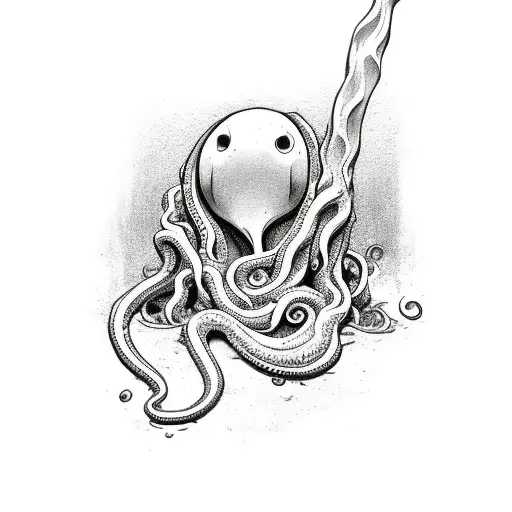 pin up, cultist in robes, standing over tentacle portal tattoo design idea