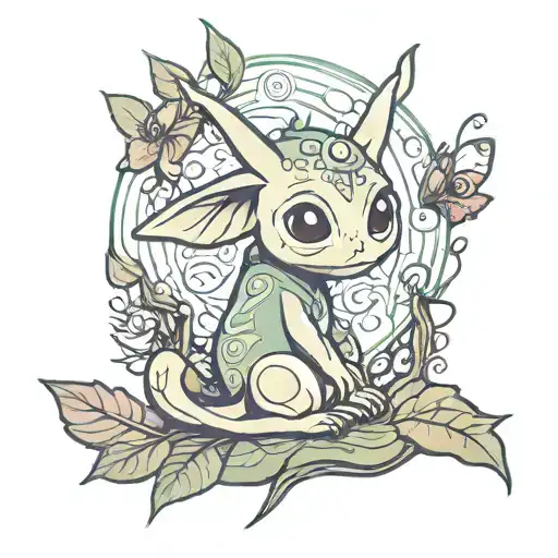 korok looing at fairy sitting tattoo design idea