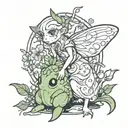 korok looing at fairy sitting tattoo design idea