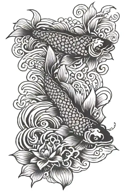 japanese waves and koi fish tattoo design idea
