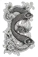 japanese waves and koi fish tattoo design idea