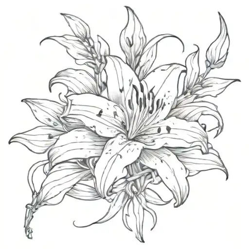 one tiger lily flower entwined with barbed wire and streaks of blood tattoo design idea