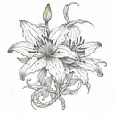 tiger lily flower entwined with barbed wire in gothic style tattoo design idea
