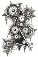 three clock and triangle eyes tattoo design idea