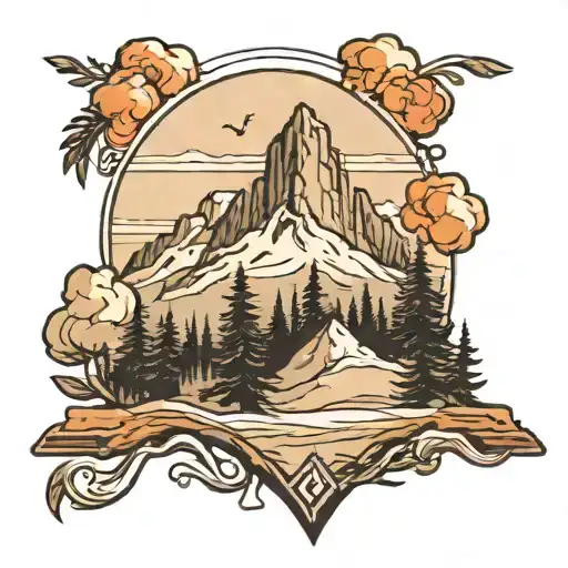 Ski mountain in the back. 6 pine trees in the front  tattoo design idea