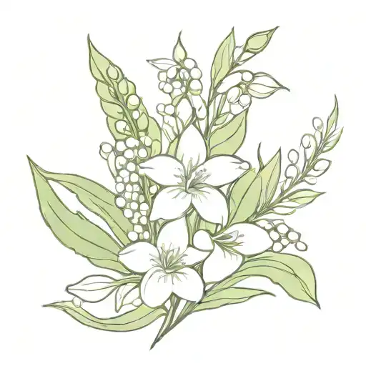 lily of the valley, larkspur, and daisy bouquet tattoo design idea