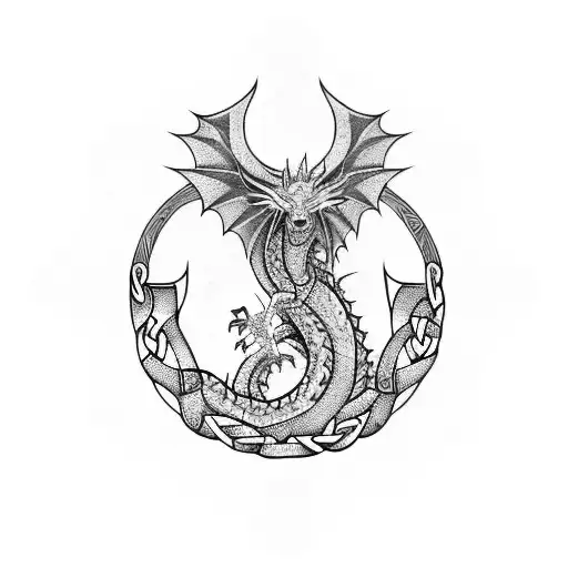 sleeping Celtic western dragon with books tattoo design idea