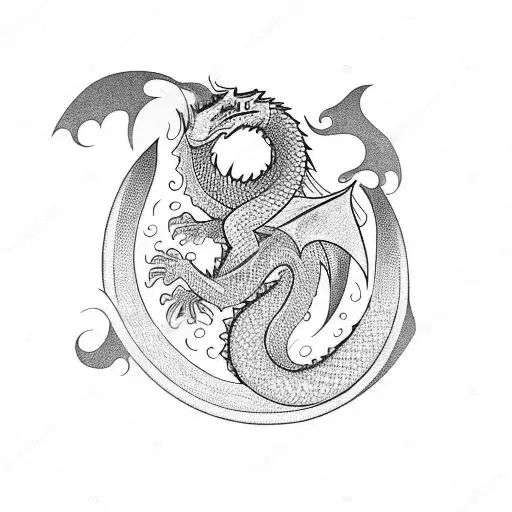 sleeping Norse dragon with books tattoo design idea