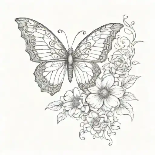 half butterfly half flower tattoo design idea