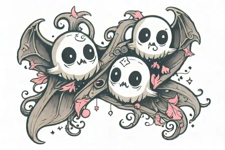 tattoo two cute ghosts infinity symbol made of 19 black stars 11 pink hearts 3 bats tattoo design idea