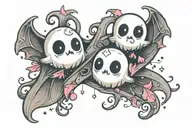 tattoo two cute ghosts infinity symbol made of 19 black stars 11 pink hearts 3 bats tattoo design idea