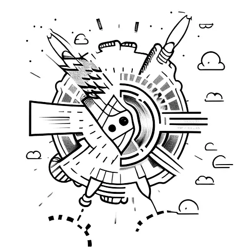 Rocket engine designed as a tooth with cash as fuel tattoo design idea