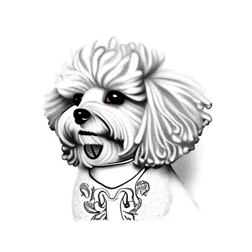 the face of a small poodle dog with straight, black hair  tattoo design idea