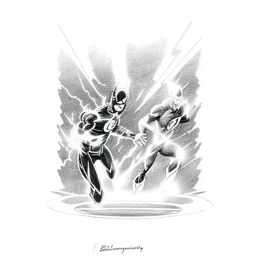 The Flash going up against the reverse flash with lightning around them tattoo design idea