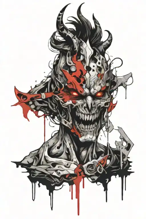  demon head with cyber sigilism style tattoo design idea