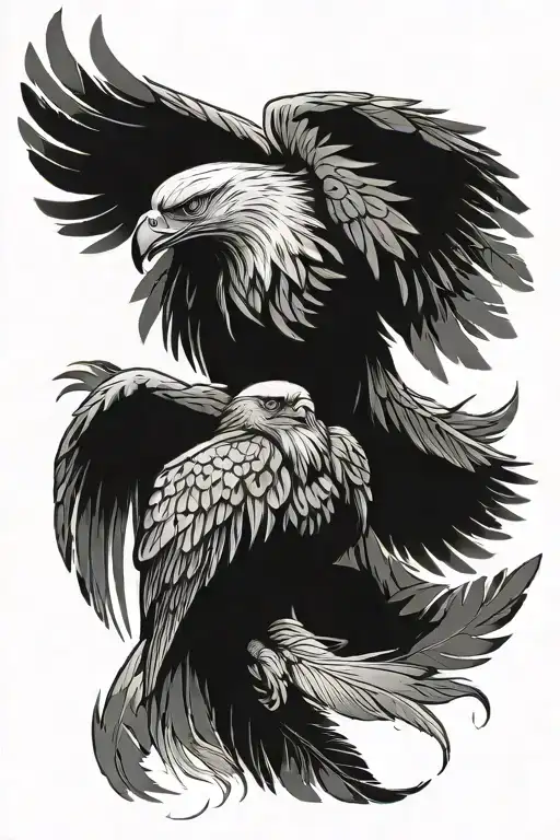 eagle feathers falling tattoo design idea