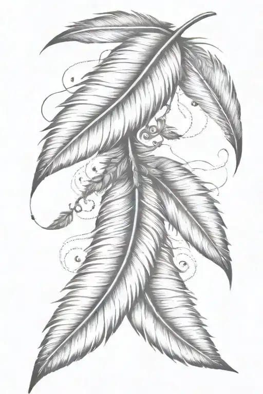 intricate  hanging  feather with small birds tattoo design idea