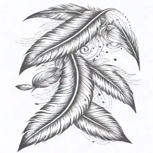intricate compact  hanging  feather with small birds tattoo design idea