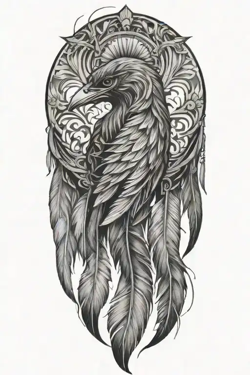 long feathers hanging down and lighting  tattoo design idea