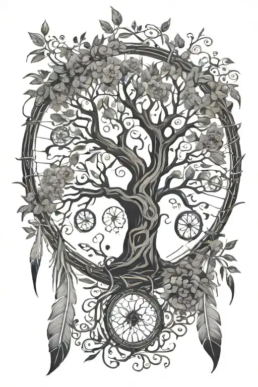 tree of life dream catcher entangled tattoo design idea