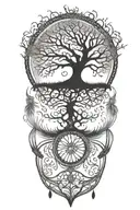 long feathers hanging upside down and tree of life tattoo design idea
