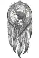 2 long feathers hanging down and tree of life in the centre tattoo design idea