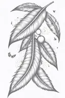 intricate compact  hanging  feather with small birds tattoo design idea