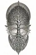 tree of life with long feathers hanging upside down tattoo design idea