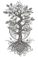 tree of life with shading and feathers coming from its roots tattoo design idea