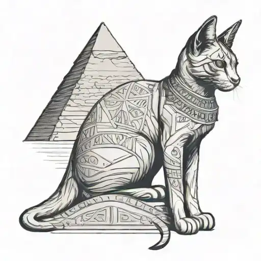 egyptian cat between pyramids tattoo design idea