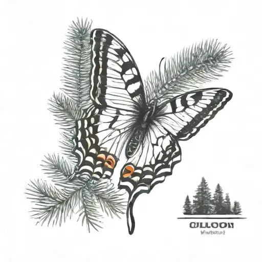Oregon Swallowtail and Fir Trees tattoo design idea