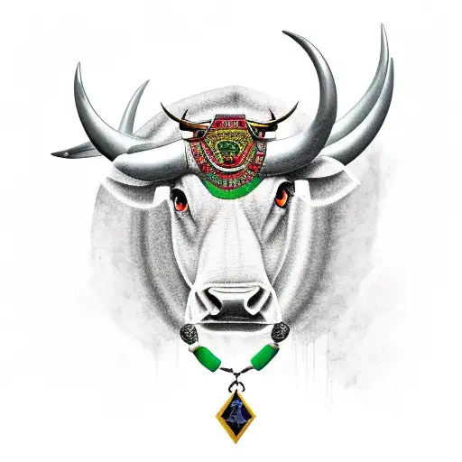 a maverick (bull) with a jade stone  tattoo design idea