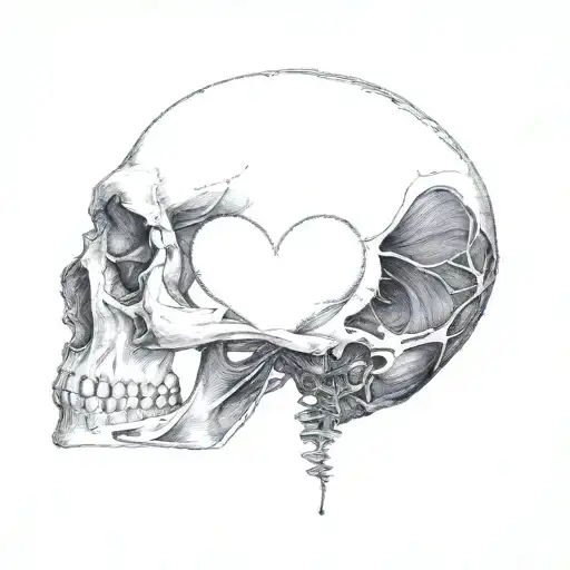 a human skull with a heart in it tattoo design idea
