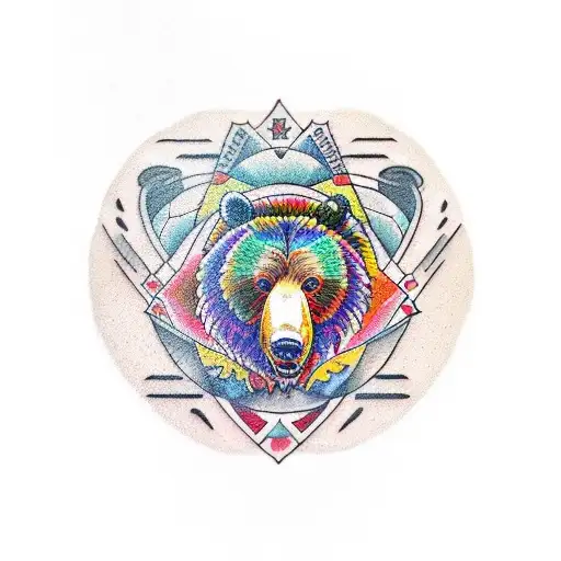 neotraditional mandala grizzly bear tattoo design idea