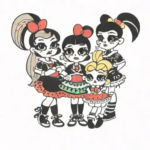 the powerpuff girls in traditional costume from Maramures, Romania tattoo design idea