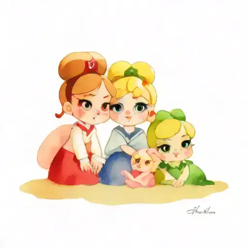 the powerpuff girls in traditional costume from Maramures, Romania tattoo design idea